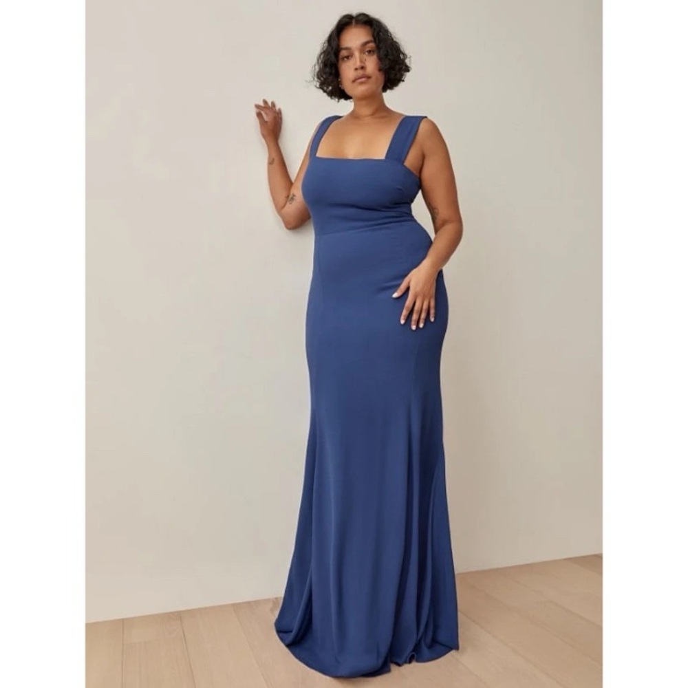 Reformation Indigo Square-Neck Maxi Slip Dress
